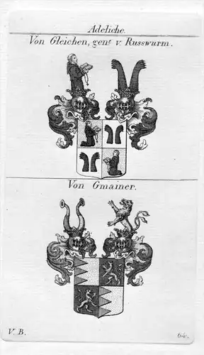 Gleichen / Gmainer - Wappen Adel coat of arms heraldry Heraldik Kupferstich