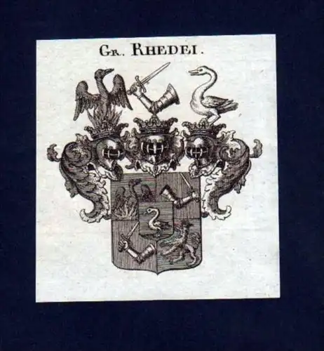 Grafen v. Rhedei Heraldik Kupferstich Wappen