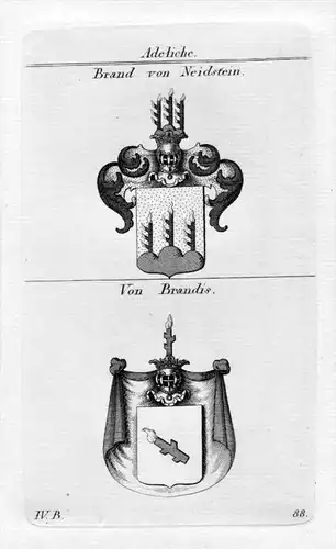 Brand Brandis - Wappen Adel coat of arms heraldry Heraldik Kupferstich