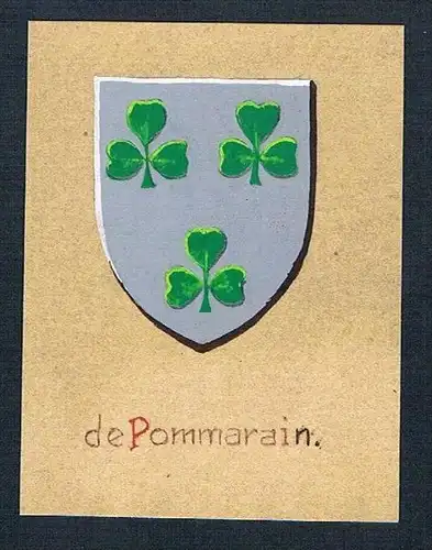 19. / 20. Jh. - de Pommarain Blason Aquarelle Wappen coat of arms Heraldik