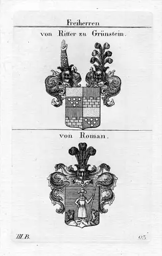 Grünstein Roman - Wappen Adel coat of arms heraldry Heraldik Kupferstich