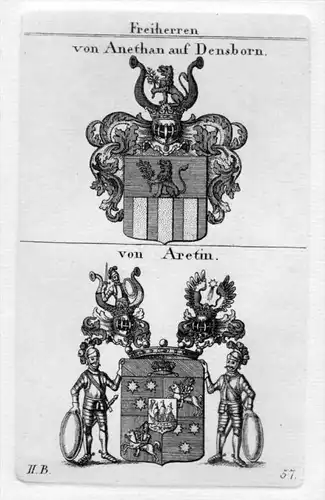 Anethan Densborn Aretin Wappen coat of arms heraldry Heraldik Kupferstich