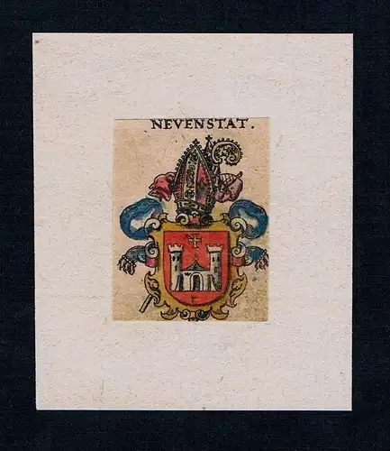 . Neuenstat Neustadt  Wappen coat of arms heraldry Heraldik Kupferstich