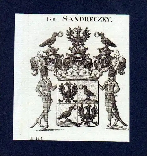 Grafen Sandreczky Original Kupferstich Wappen coat of arms Heraldik