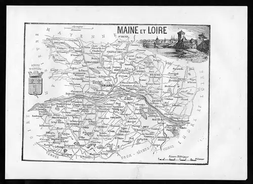 Maine et Loire - Angers Frankreich France Departement Karte map Holzstich