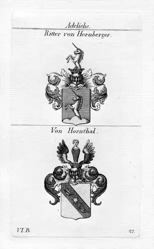 Ritter von Hornberger / Hornthal / Bayern - Wappen coat of arms Heraldik heraldry Kupferstich