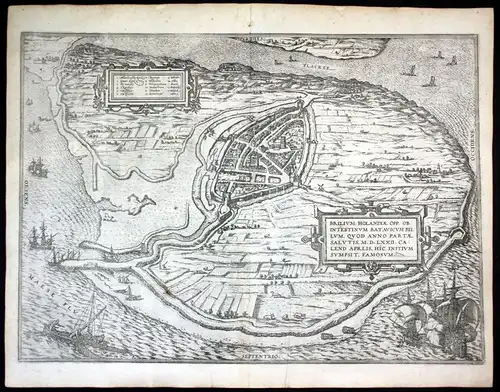 Brilium - Brielle Den Briel Braun Hogenberg map Plan gravure engraving Kupferstich