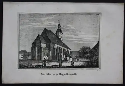 Dippoldiswalde Stadtkirche Erzgebirge Original Lithographie Litho