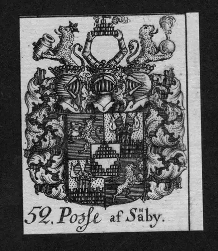 - Posse af Säby Wappen vapen coat of arms Genealogie Heraldik Kupferstich