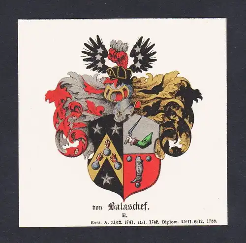 . von Balaschef Wappen Heraldik coat of arms heraldry Litho