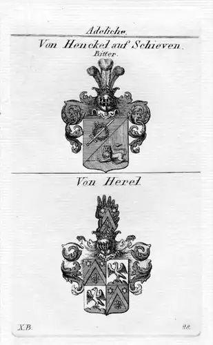 Henckel Schieven Herel Wappen coat of arms heraldry Heraldik Kupferstich