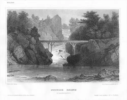 Norwich bridge Brücke Eisenbahn Conneticut America engraving