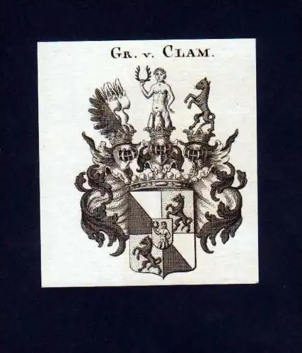 Grafen v. Clam Heraldik Kupferstich Wappen