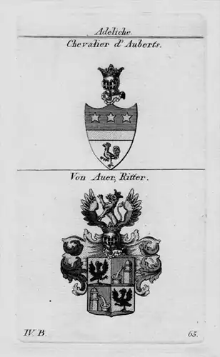 Chevalier Auer Wappen Adel coat of arms heraldry Heraldik Kupferstich