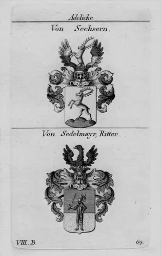 Sechsern Sedelmayr Wappen Adel coat of arms heraldry crest Kupferstich