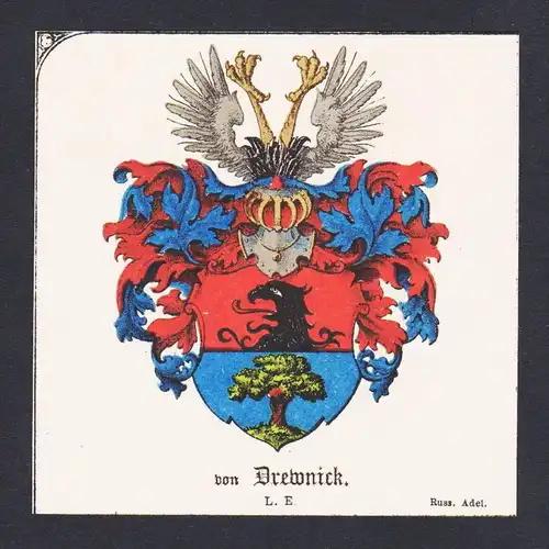 . von Drewnick Wappen Heraldik coat of arms heraldry Litho