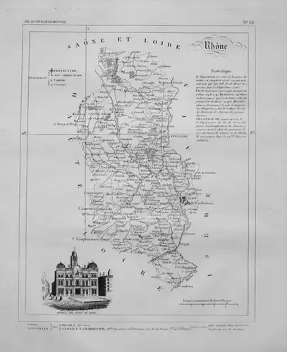 Departement Rhòne carte gravure Kupferstich Karte map France