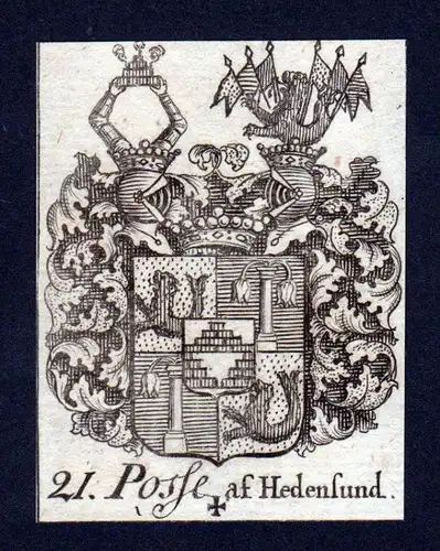 - Posse af Hedenfund Wappen vapen coat of arms Genealogie Kupferstich