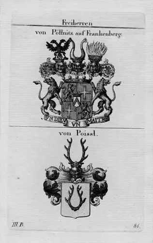 Pollnitz Frankenberg Poissl Wappen Adel coat of arms herakdry Kupferstich