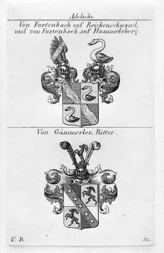 Furtenbach / Gämmerler - Wappen Adel coat of arms heraldry Heraldik Kupferstich