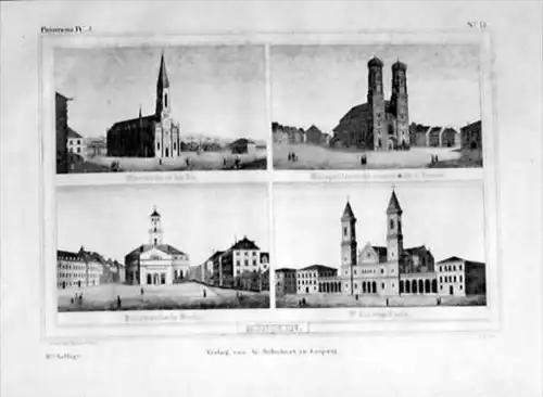 München Ansichten Original Lithographie engraving