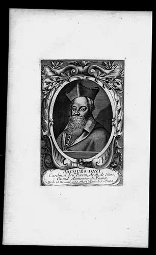 Jacques Davi - Jacques Davy Du Perron (1556 - 1618) poet cardinal Saint-Lo Kardinal Dichter Frankreich Kupfer