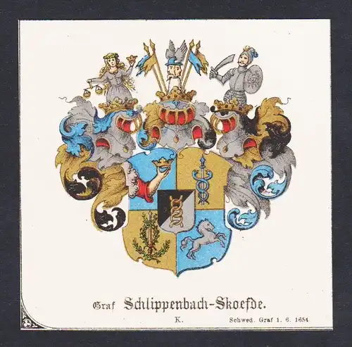 . Graf Schlippenbach Skoesde Wappen Heraldik coat of arms heraldry Litho