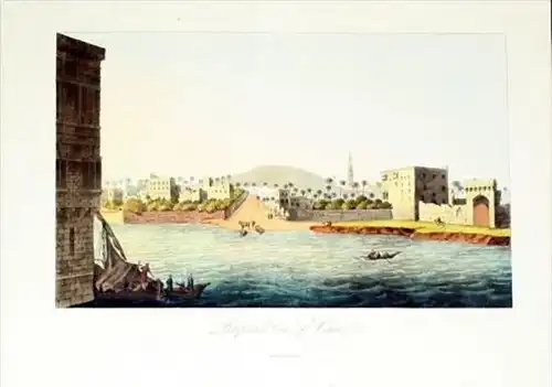 Cairo Kairo Egypt handcolored aquatint Aquatinta