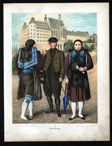 Altenburg - original Farb-Lithographie - Bildgröße ca. 26 x 20 cm von Albert Kretschmer (1825-1891) auf Kuns