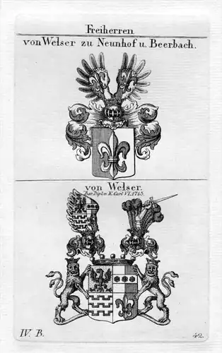 Welser - Wappen Adel coat of arms heraldry Heraldik Kupferstich
