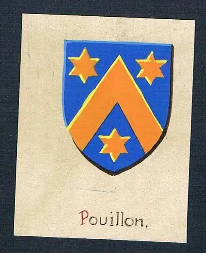 19. / 20. Jh. - Pouillon Blason Aquarelle Heraldik coat of arms heraldique