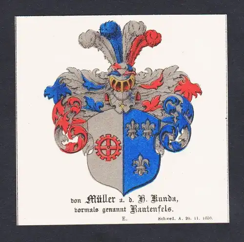 . Müller Kunda Rautenfels Wappen Heraldik coat arms heraldry Chromo Litho