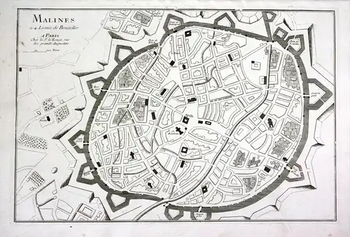 Malines a 4. Lieues de Bruxelles - Mechelen Malines Belgium gravure map Karte Le Rouge