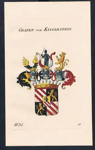 Grafen von Kayserstein Wappen Kupferstich Genealogie Heraldik