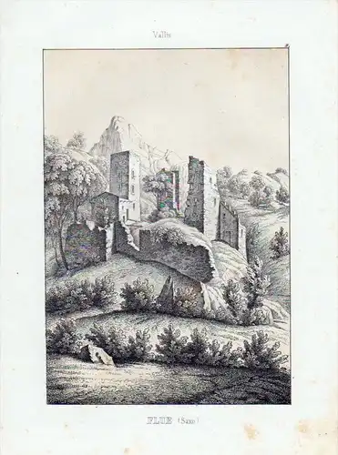 Ruine Flue Saxo / Schweiz - original Lithographie Ansicht