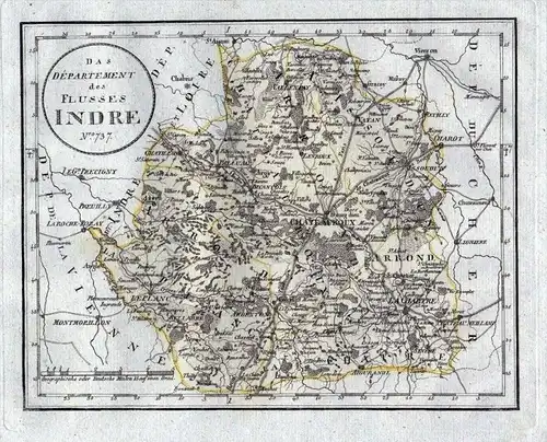 Das Department des Flusses Indre. Nro. 737 - Indre Chateauroux La Chatre Karte Reilly carte gravure map France