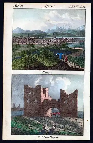 - Morocco city view castle North Africa handcolored litho