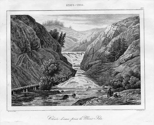 Boston Massachusetts Mount Ida Wasserfall engraving Original