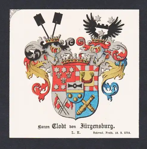 . Clodt von Jürgensburg Wappen Heraldik coat of arms heraldry Litho
