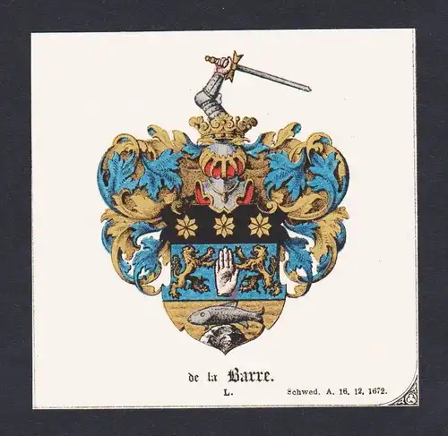 . von Barre Wappen Heraldik coat of arms heraldry Litho
