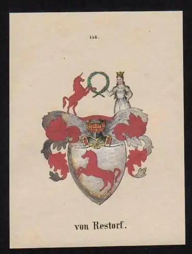 von Restorf Original Wappen Lithographie