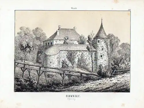 Schloss Sévery / Schweiz - original Lithographie Ansicht