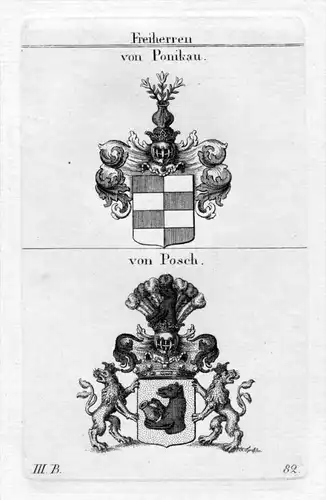 Ponikau Posch - Wappen Adel coat of arms heraldry Heraldik Kupferstich