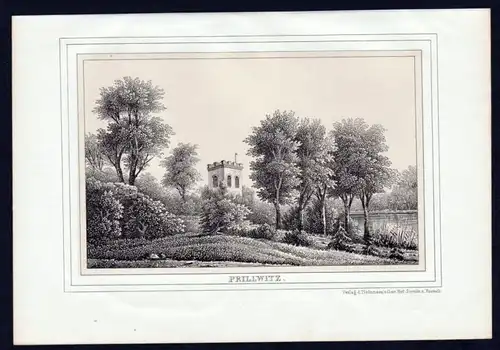 Prillwitz Schloß - Mecklenburg Lithographie Ansicht.