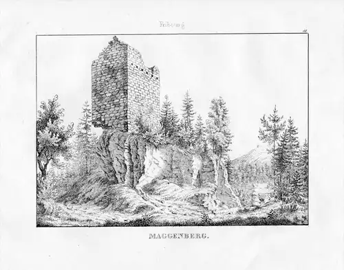 Burg Maggenberg Ruine Kanton Freiburg Schweiz Lithographie Suisse