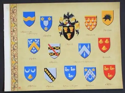 Anglos Arnoult Anglure Archier Athie Asseline  Blason Wappen Heraldik