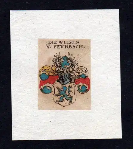 h. Weisen Feurbach Feuerbach Wappen coat of arms heralrdy Kupferstich
