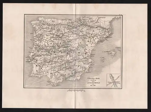 Spanien Portugal Spain Schlacht battle Karte map engraving Stahlstich
