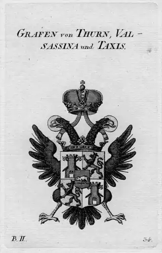 Thurn Valsassina Taxis Wappen Adel coat of arms Heraldik crest Kupferstich