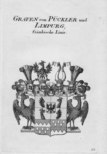 Pückler Limpurg Wappen Adel coat of arms heraldry Heraldik Kupferstich